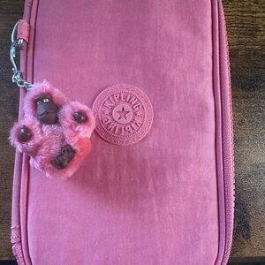 Kipling Pink pen pencil case 50 with Monkey Keychain